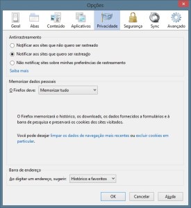 Firefox - Opções -  Privacidade